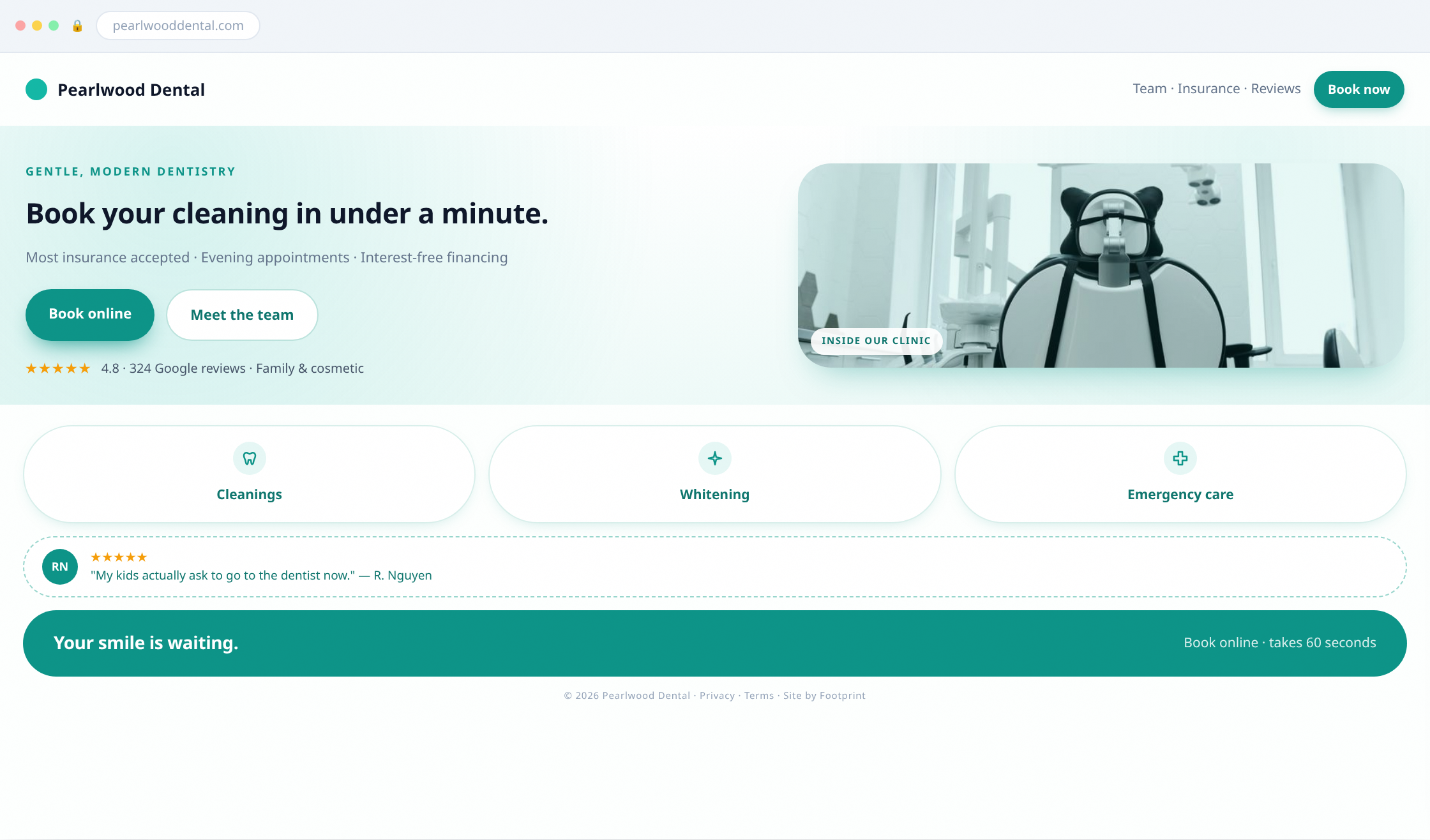 Pearlwood Dental — soft clinical build